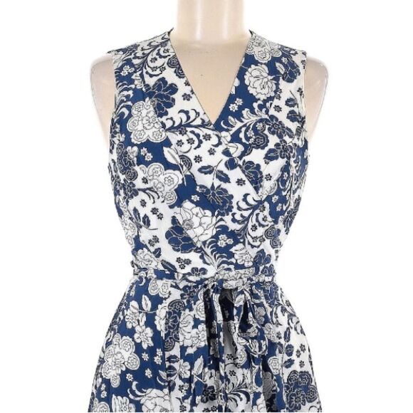 Boden 100% Silk Allyson Blue Floral Cottagecore Sleeveless Wrap Midi Dress 12R - Picture 6 of 8